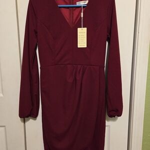 Maroon Long Sleeve Dress by Miss Dress